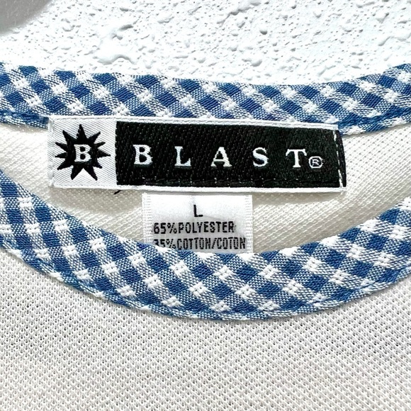 Blast gingham White and Blue Embroidered Women's Blouse L - Picture 2 of 6